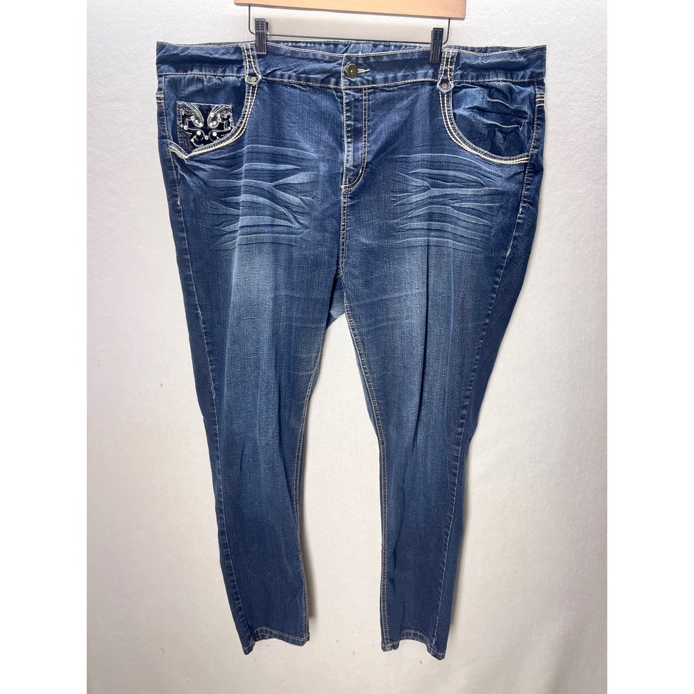Lane Bryant Skinny Jeans Womens 28 Blue denim Embroidered Pockets strech 3260